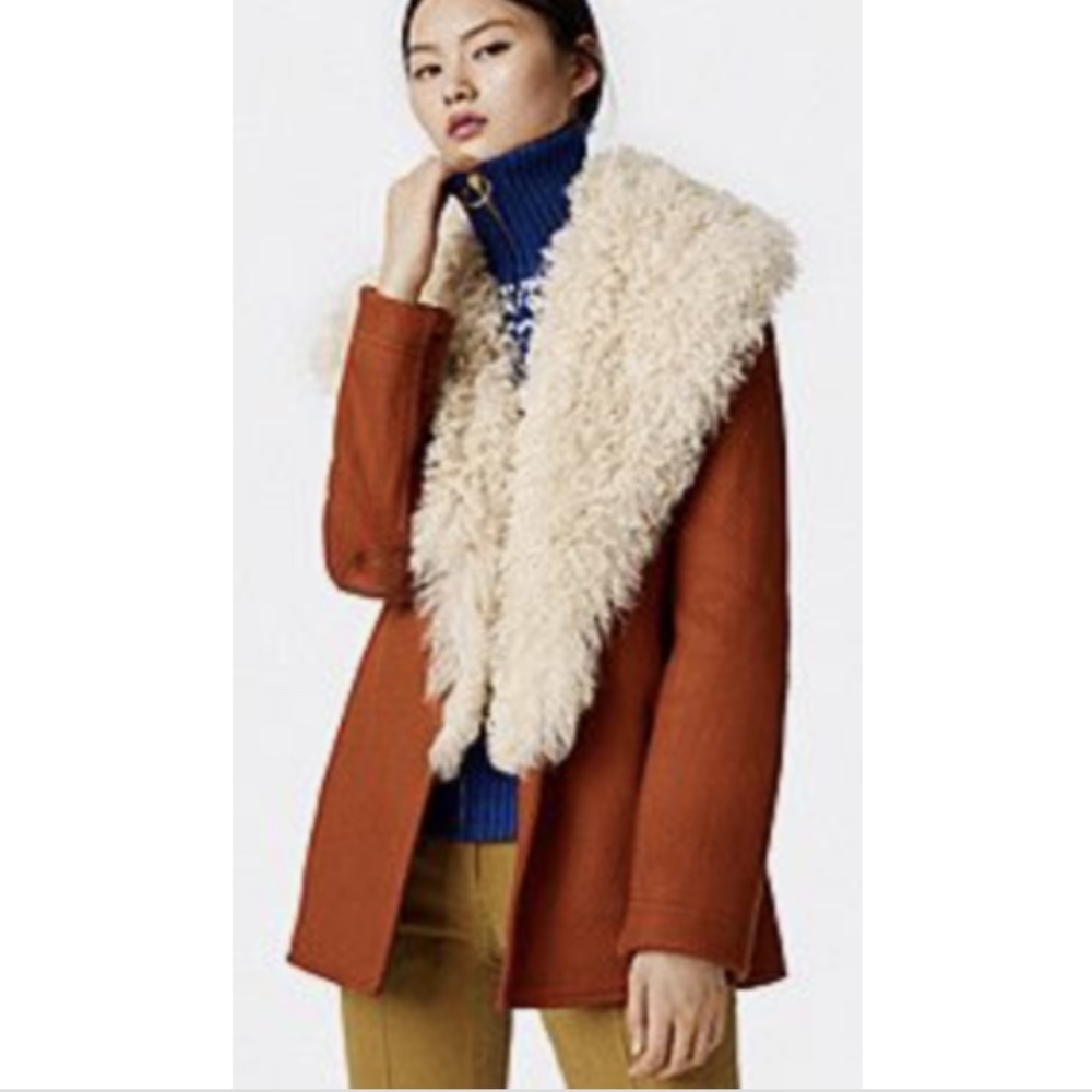 Tory Burch Lancaster Wool Fur Chevron Coat Orange - Picture 1 of 12